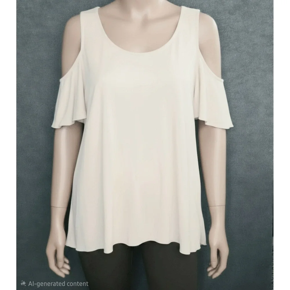 Chico's White Cold Shoulder Cut-Out Knit Top Scoop Neck Stretch Womens Size 2